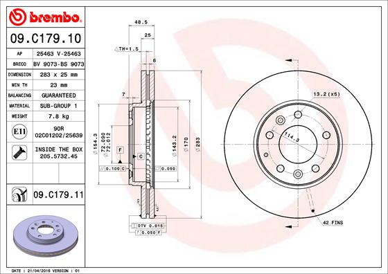 Гальмівний диск   09.C179.11   BREMBO