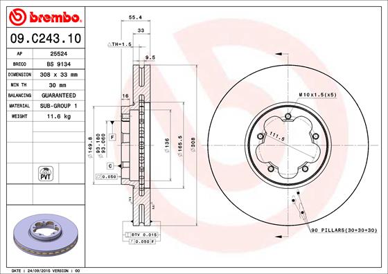 Гальмівний диск   09.C243.10   BREMBO