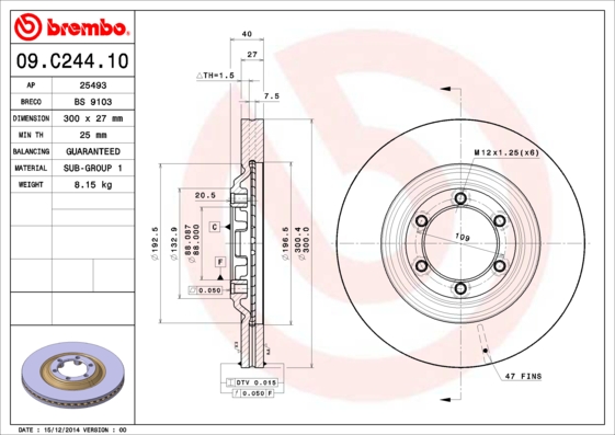 Тормозной диск   09.C244.10   BREMBO