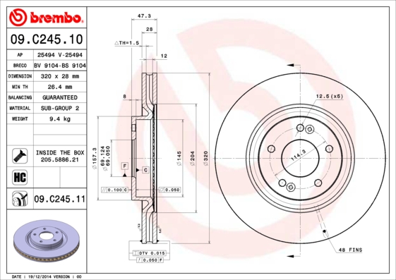 Тормозной диск   09.C245.11   BREMBO