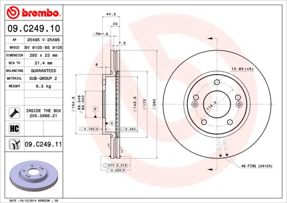 Гальмівний диск   09.C249.11   BREMBO