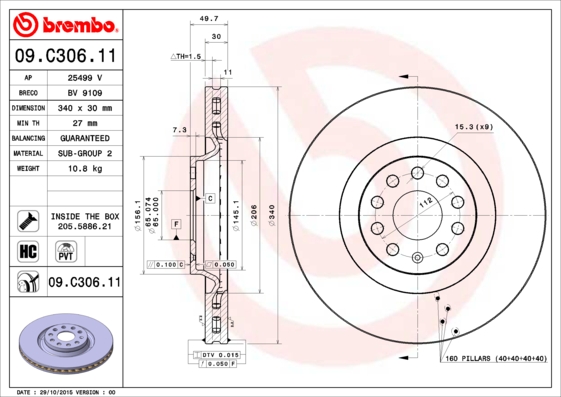 Гальмівний диск   09.C306.11   BREMBO