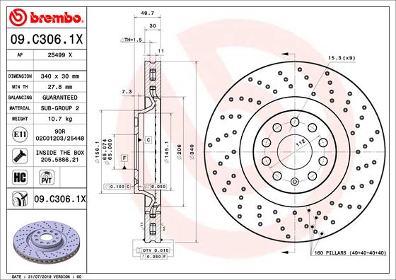 Гальмівний диск   09.C306.1X   BREMBO