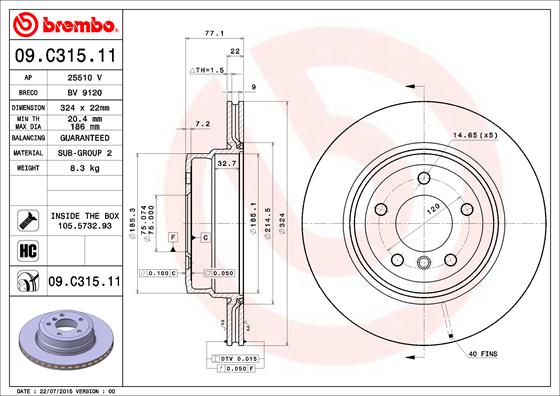 Гальмівний диск   09.C315.11   BREMBO