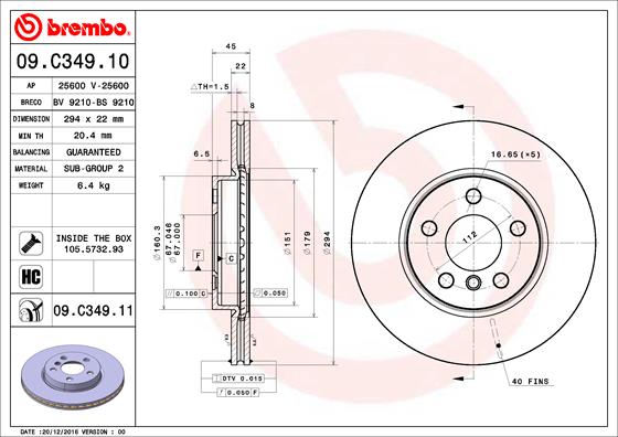 Тормозной диск   09.C349.11   BREMBO