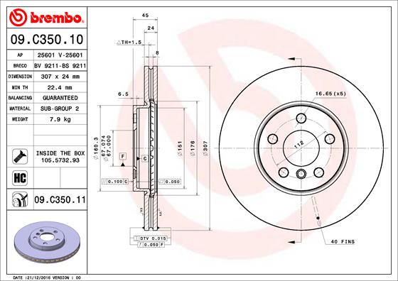 Тормозной диск   09.C350.11   BREMBO