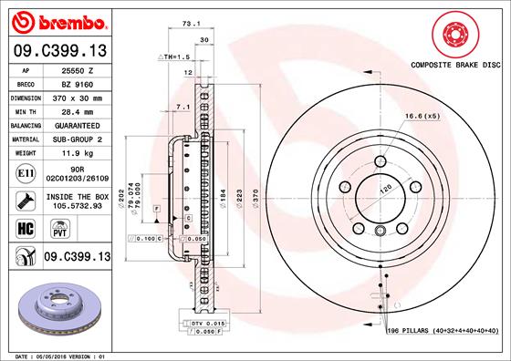 Тормозной диск   09.C399.13   BREMBO