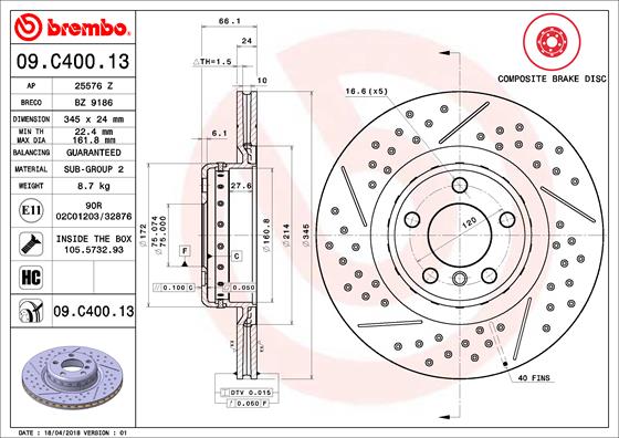 Тормозной диск   09.C400.13   BREMBO