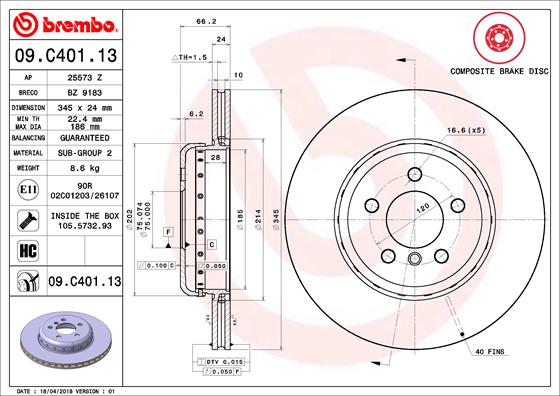 Тормозной диск   09.C401.13   BREMBO