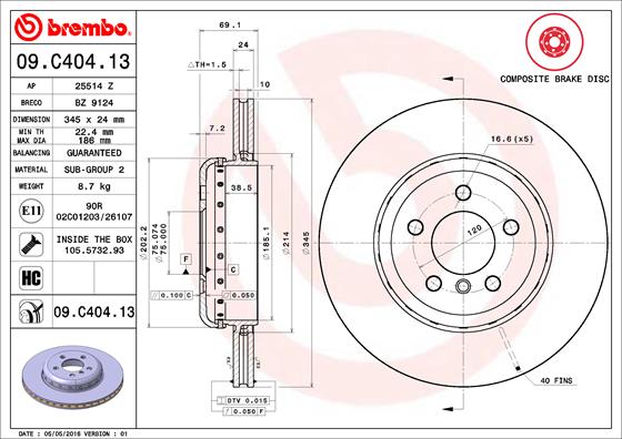 Гальмівний диск   09.C404.13   BREMBO