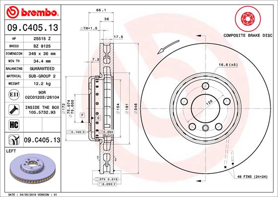 Тормозной диск   09.C405.13   BREMBO