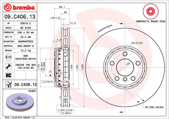 Тормозной диск   09.C406.13   BREMBO