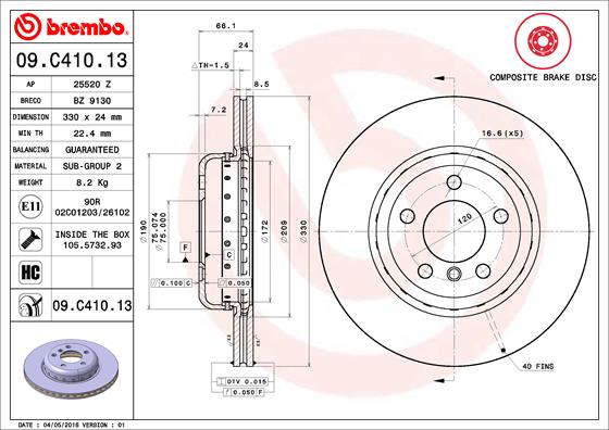 Тормозной диск   09.C410.13   BREMBO