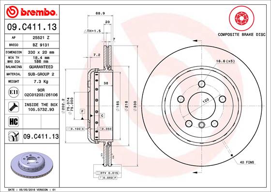 Тормозной диск   09.C411.13   BREMBO