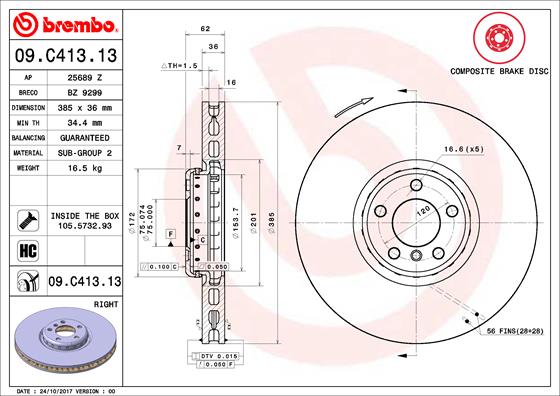 Гальмівний диск   09.C413.13   BREMBO