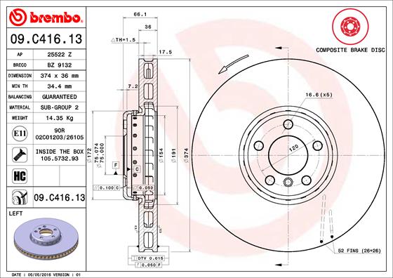 Гальмівний диск   09.C416.13   BREMBO