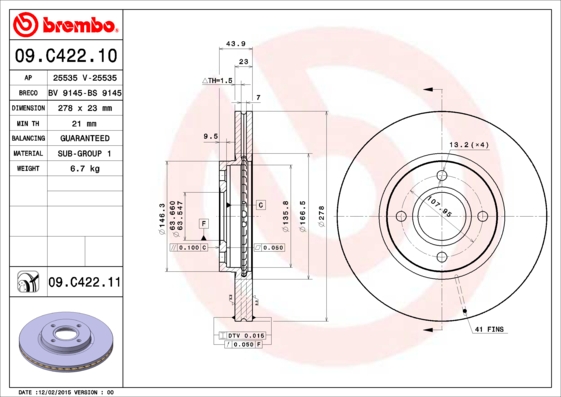 Тормозной диск   09.C422.11   BREMBO