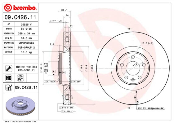 Гальмівний диск   09.C426.11   BREMBO