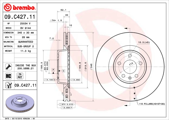 Гальмівний диск   09.C427.11   BREMBO