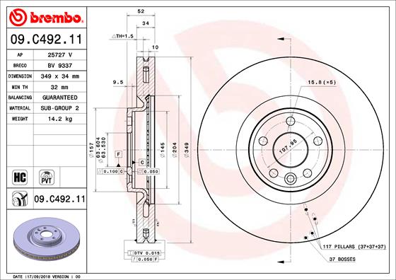 Тормозной диск   09.C492.11   BREMBO