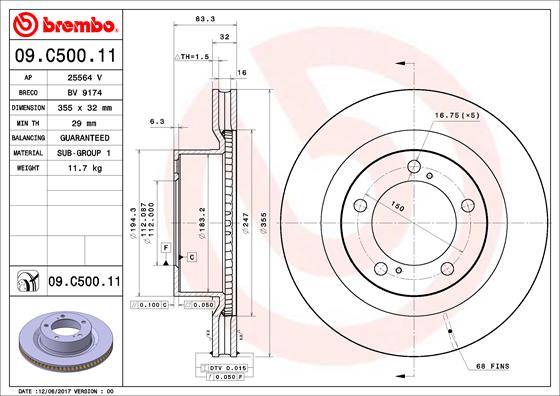 Тормозной диск   09.C500.11   BREMBO