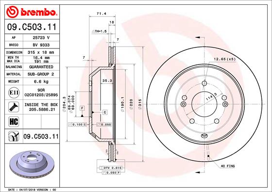 Тормозной диск   09.C503.11   BREMBO