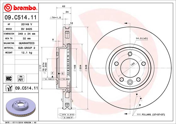 Тормозной диск   09.C514.11   BREMBO