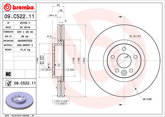 Тормозной диск   09.C522.11   BREMBO