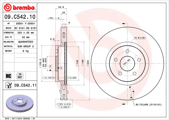 Тормозной диск   09.C542.11   BREMBO