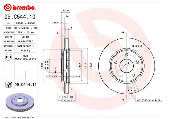 Тормозной диск   09.C544.11   BREMBO