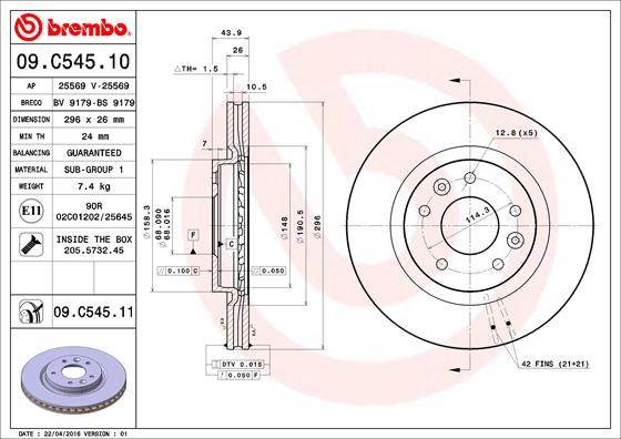 Тормозной диск   09.C545.11   BREMBO