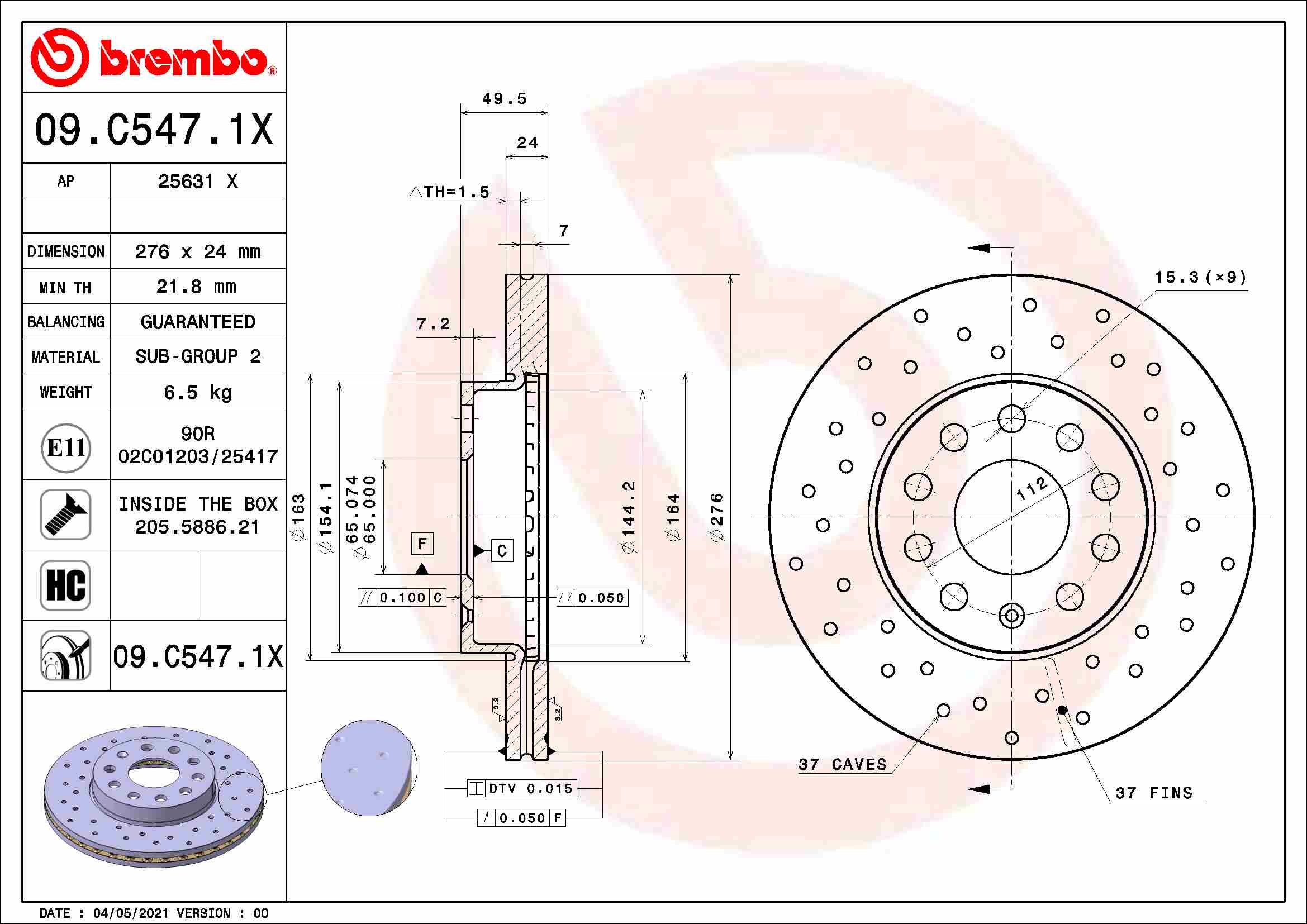 Тормозной диск   09.C547.1X   BREMBO