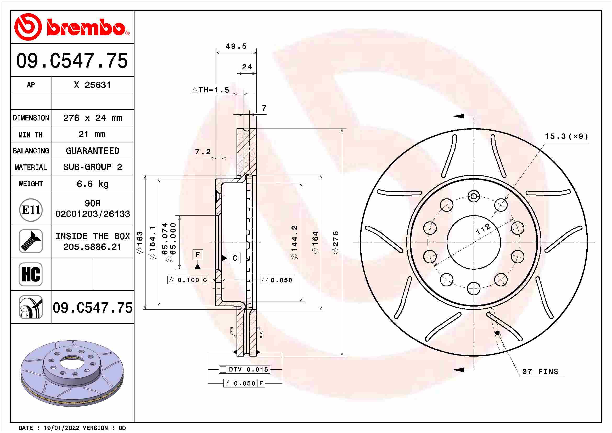 Тормозной диск   09.C547.75   BREMBO