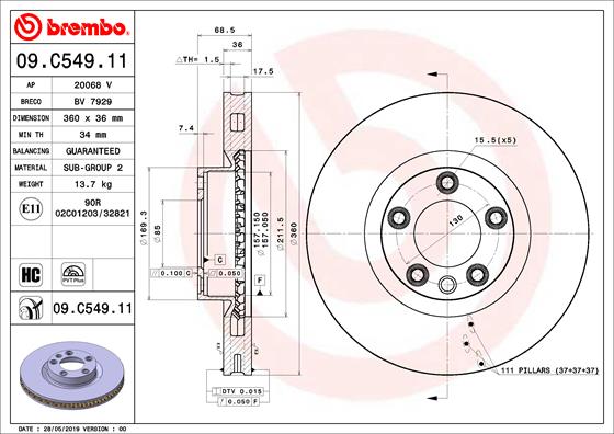 Тормозной диск   09.C549.11   BREMBO