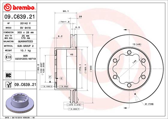 Тормозной диск   09.C639.21   BREMBO