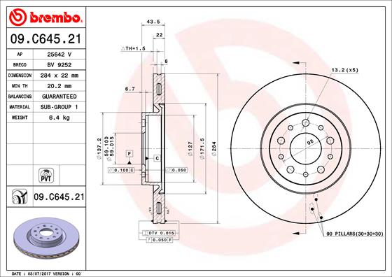 Гальмівний диск   09.C645.21   BREMBO