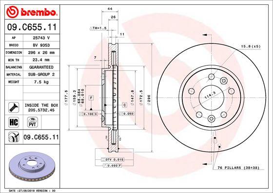 Тормозной диск   09.C655.11   BREMBO