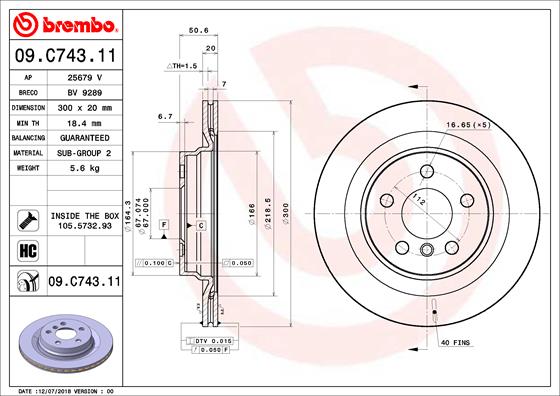 Гальмівний диск   09.C743.11   BREMBO