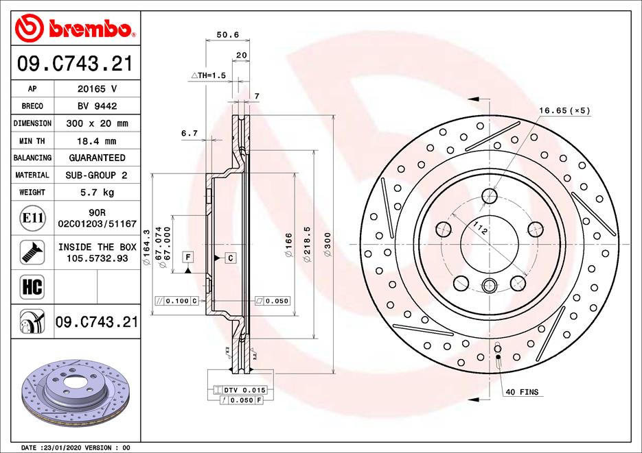 Гальмівний диск   09.C743.21   BREMBO