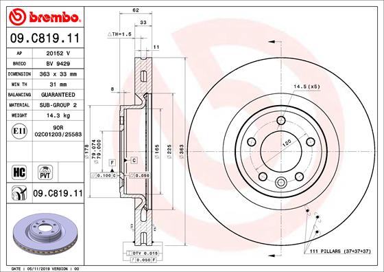 Тормозной диск   09.C819.11   BREMBO