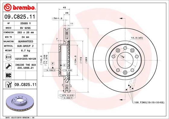 Тормозной диск   09.C825.11   BREMBO