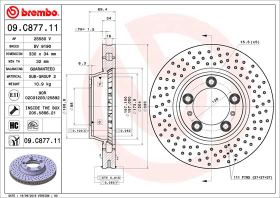 Гальмівний диск   09.C877.11   BREMBO