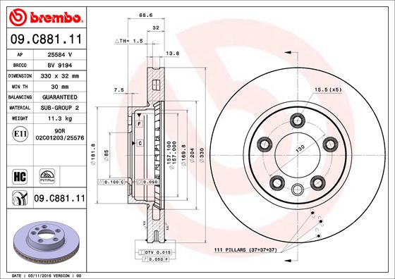 Гальмівний диск   09.C881.11   BREMBO