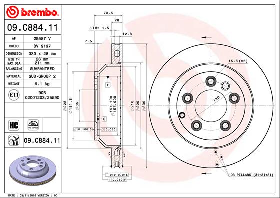 Тормозной диск   09.C884.11   BREMBO