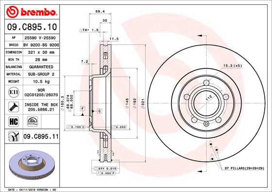 Гальмівний диск   09.C895.11   BREMBO