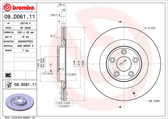 Гальмівний диск   09.D061.11   BREMBO