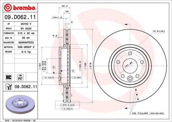 Тормозной диск   09.D062.11   BREMBO