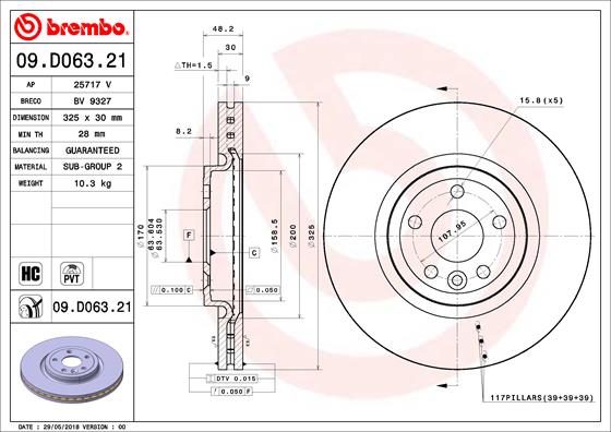 Тормозной диск   09.D063.21   BREMBO