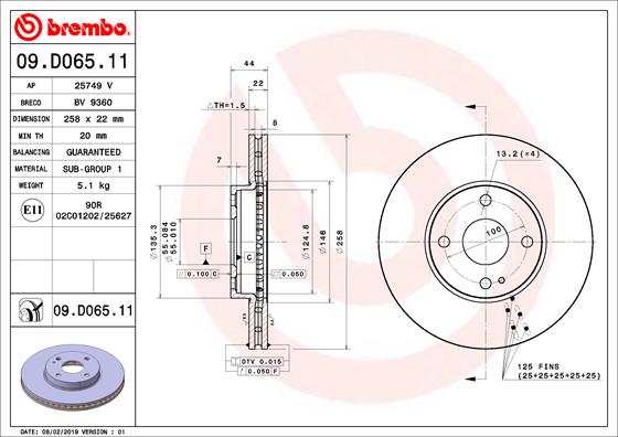 Гальмівний диск   09.D065.11   BREMBO