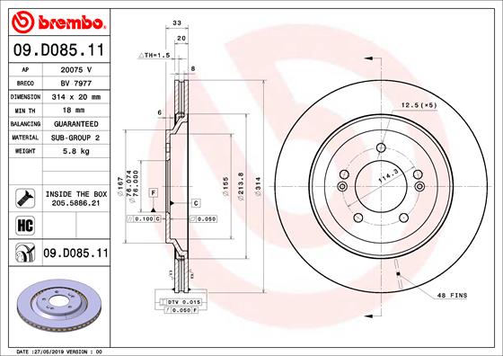 Тормозной диск   09.D085.11   BREMBO